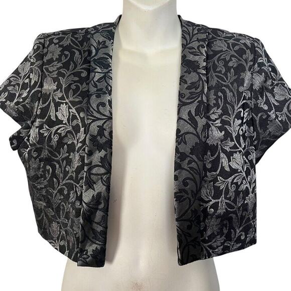 JR Nites Womens Silver Black Bolero Cap Sleeve Jacket Open Whimsigoth Y2K sz 12 - Picture 1 of 16
